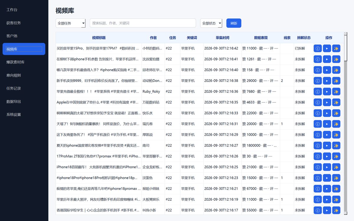 抖音获客系统 douyin-lead-system界面展示
